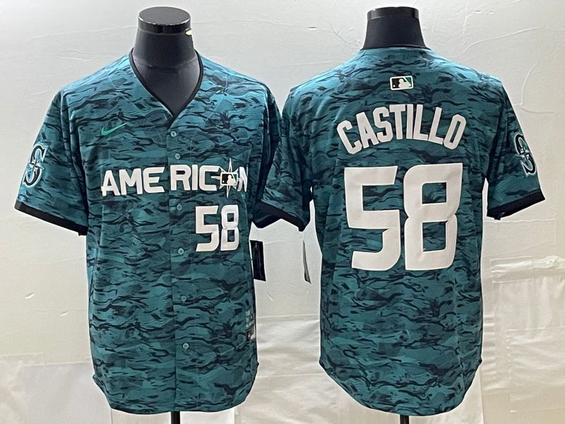 Men Seattle Mariners 58 Castillo American League Nike Green 2023 MLB All Star Jersey